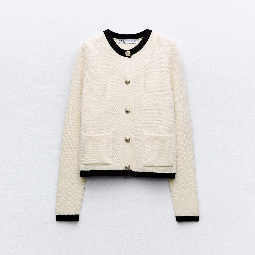 Zara Women's Knit Cardigan with Gold Buttons - Size Medium - Old Money Chic